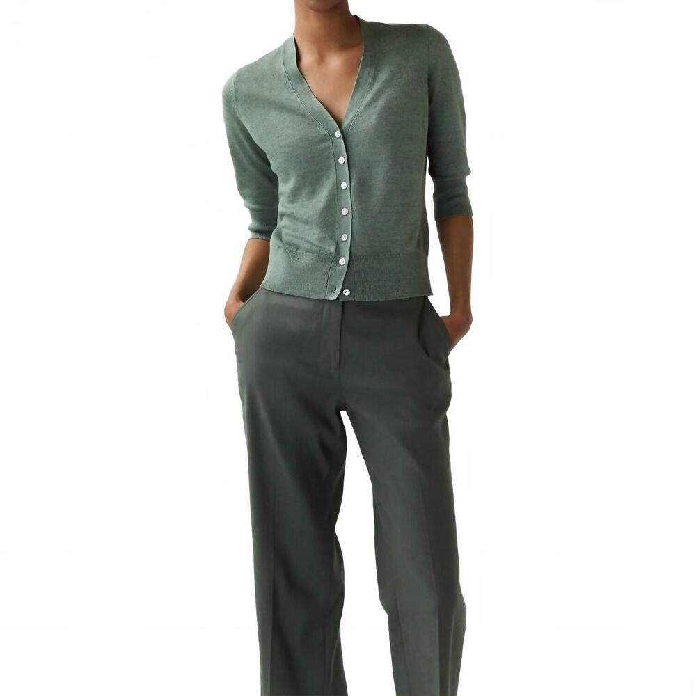 NEW ANN MASHBURN short-sleeved rosie v-neck cardigan in green plaid